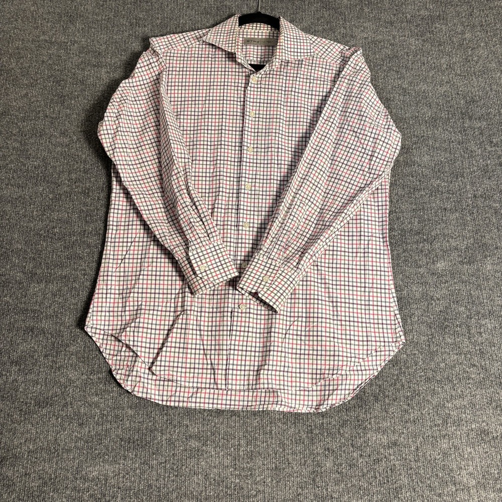 Etro Long‎ Sleeve Button Down Shirt Mens 42 Medium White Pink Tattersall Italy